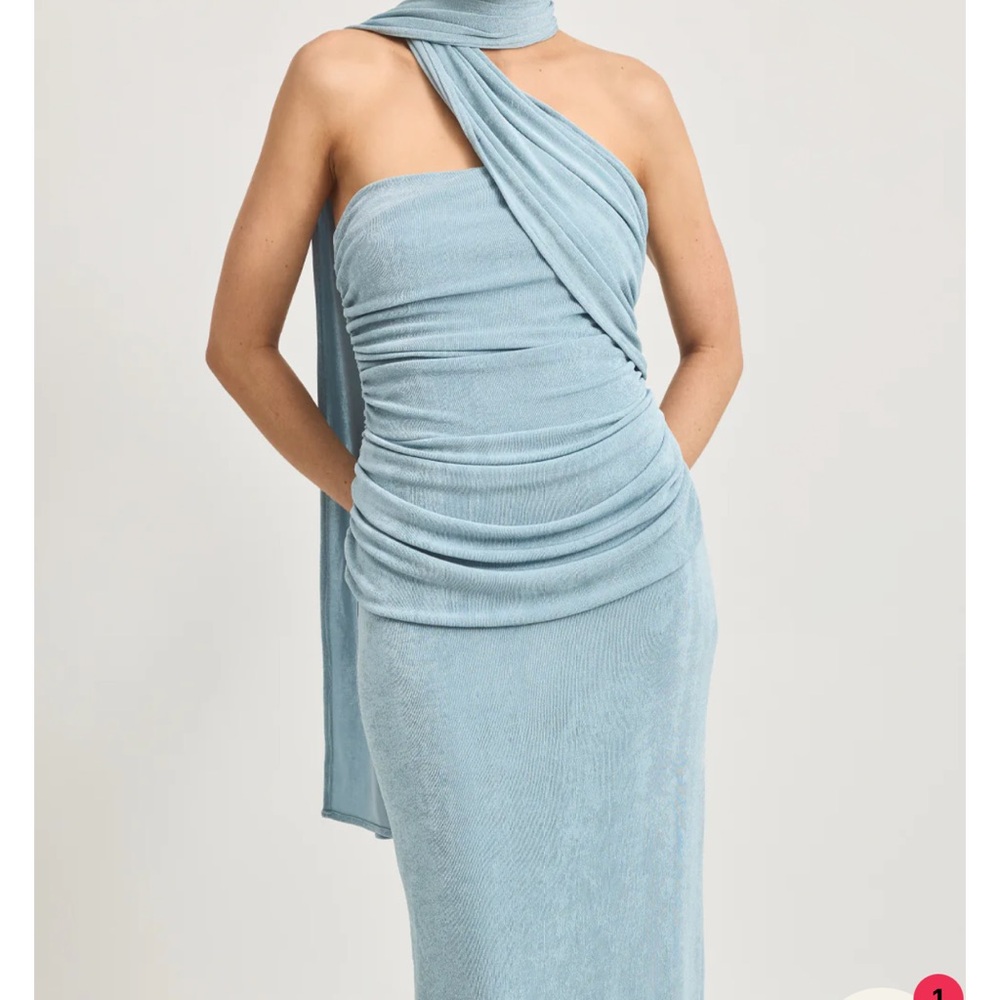 TOJHÀ IESHA DRESS — Powder Blue Evening Gown Floor Length - Size L - Neck Scarf
